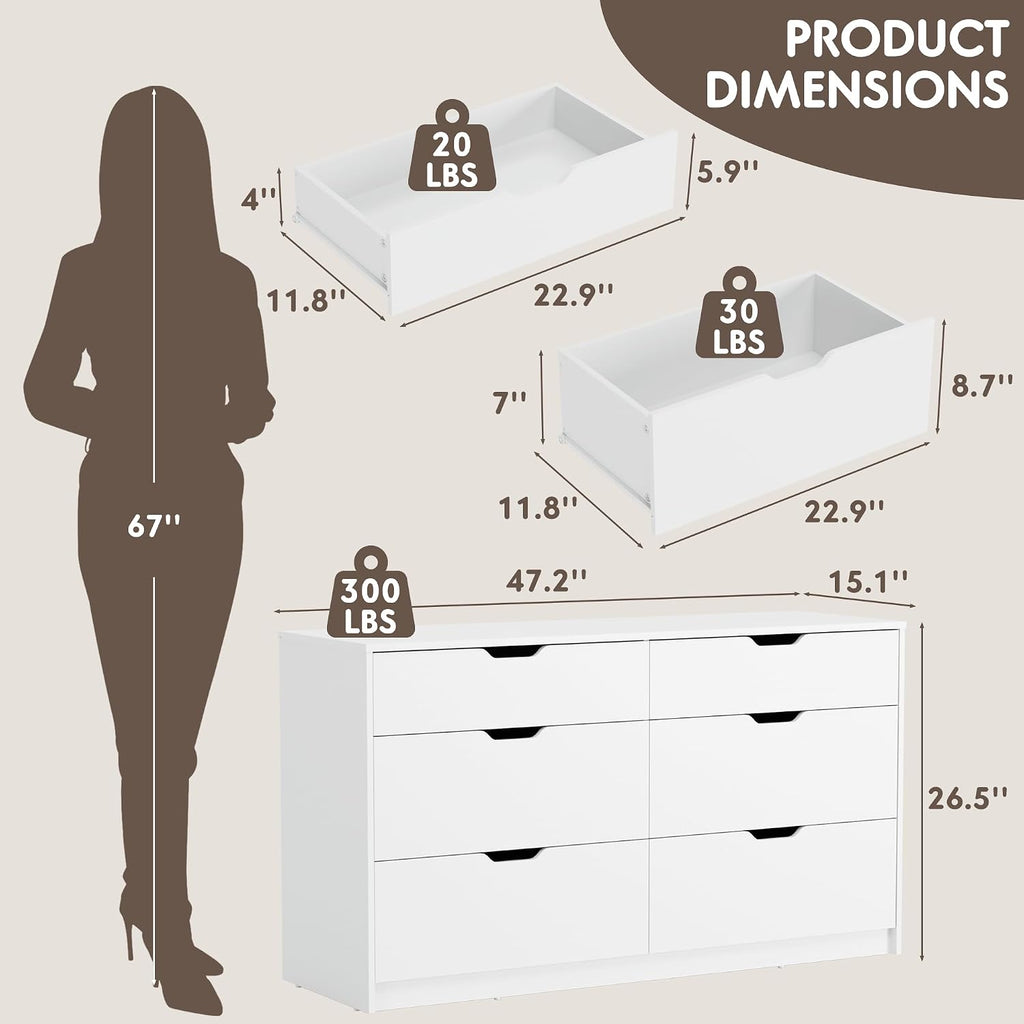 6 Drawer Modern Wood Dresser