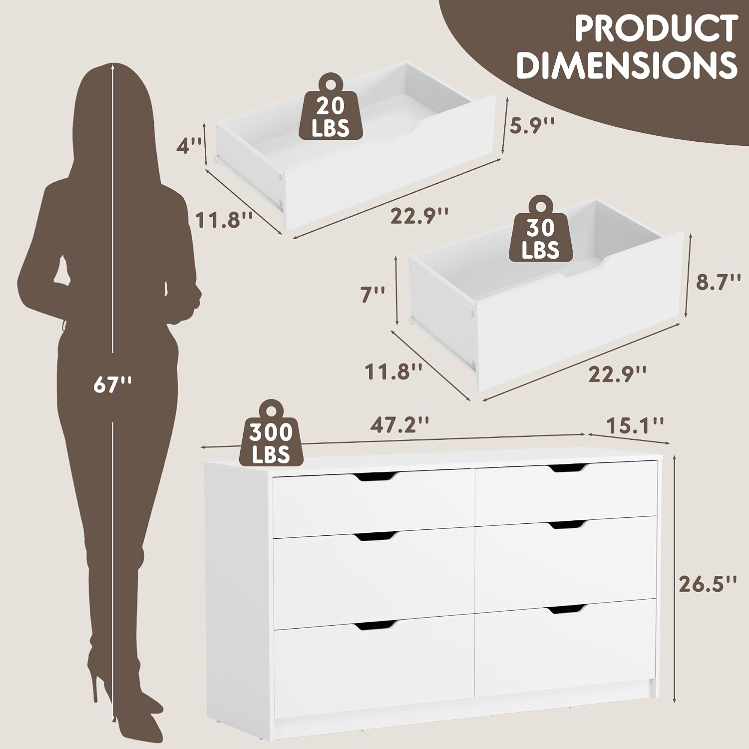 6 Drawer Modern Wood Dresser