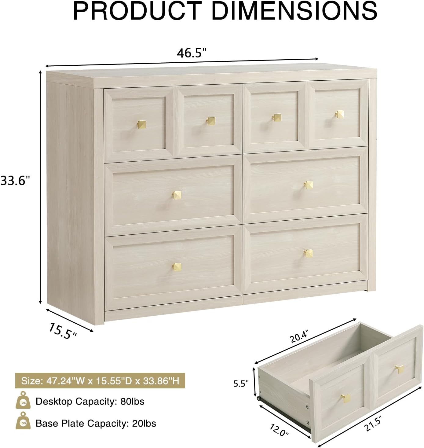 6 Drawer Farmhouse Wood Dresser