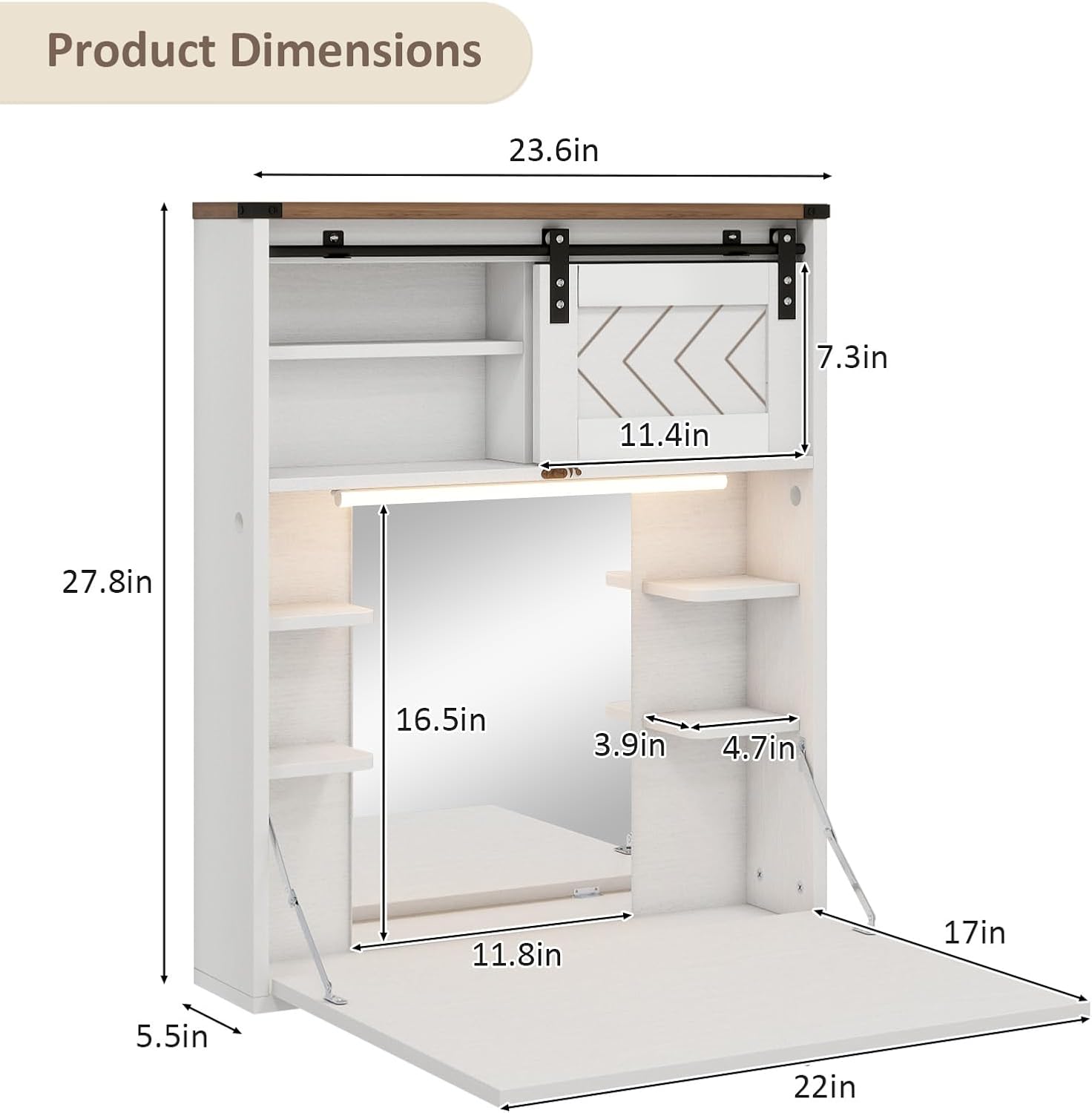 Fold Light Mirror Wall Vanity Desk