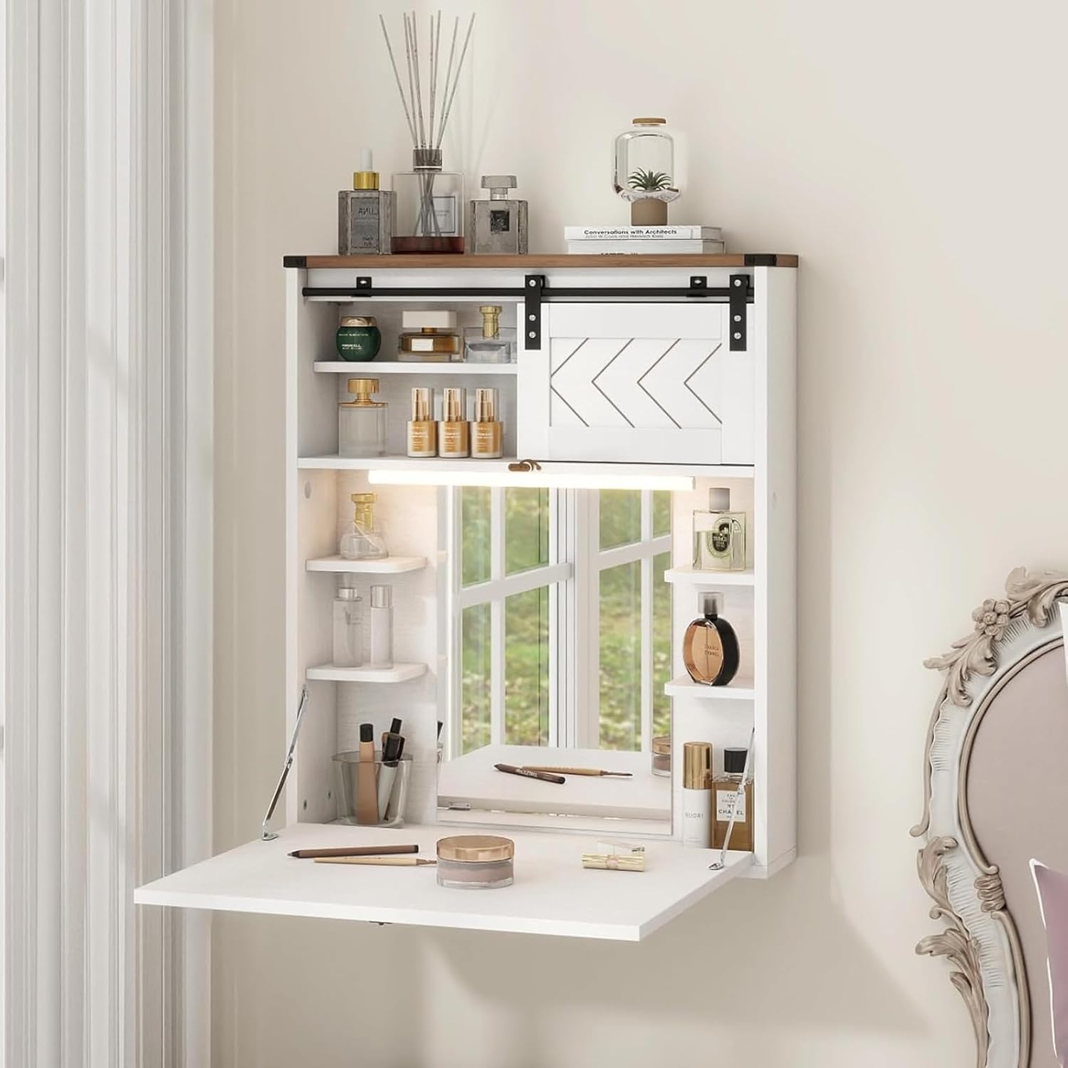 Fold Light Mirror Wall Vanity Desk