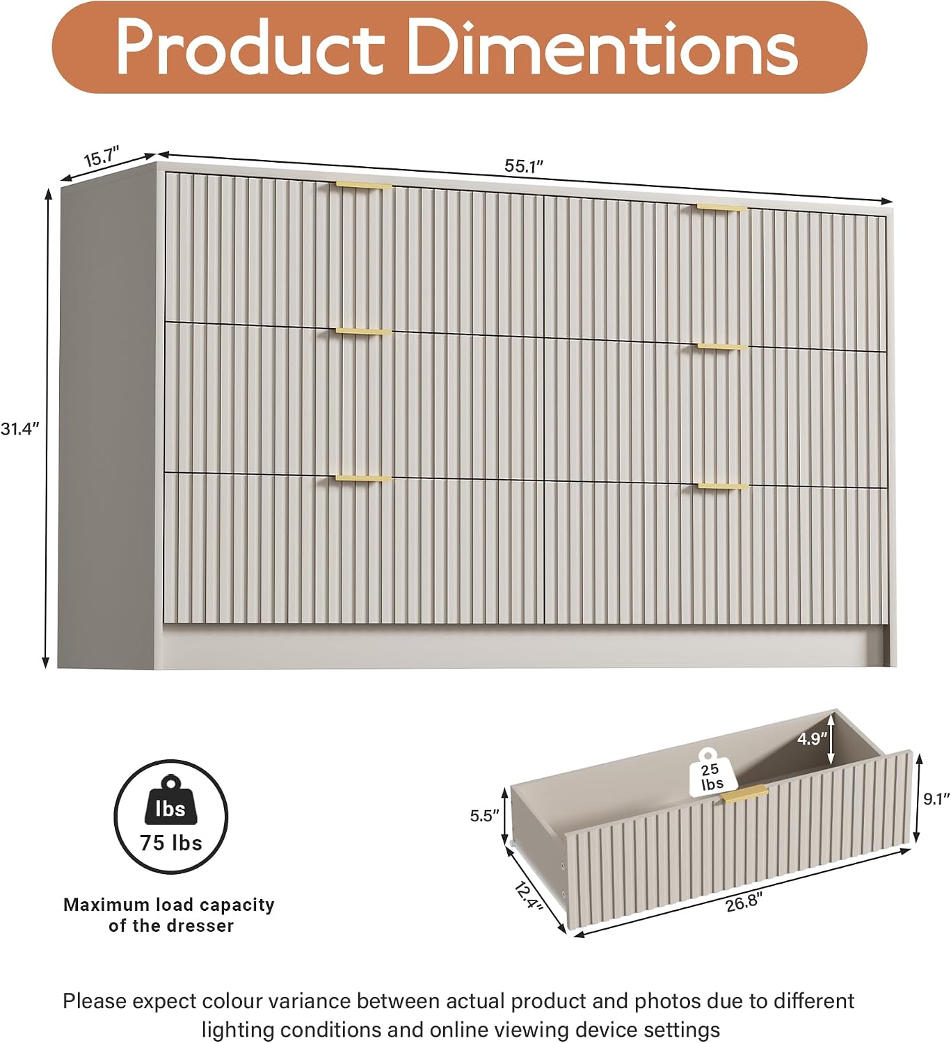 6 Drawer Golden Handle Dresser
