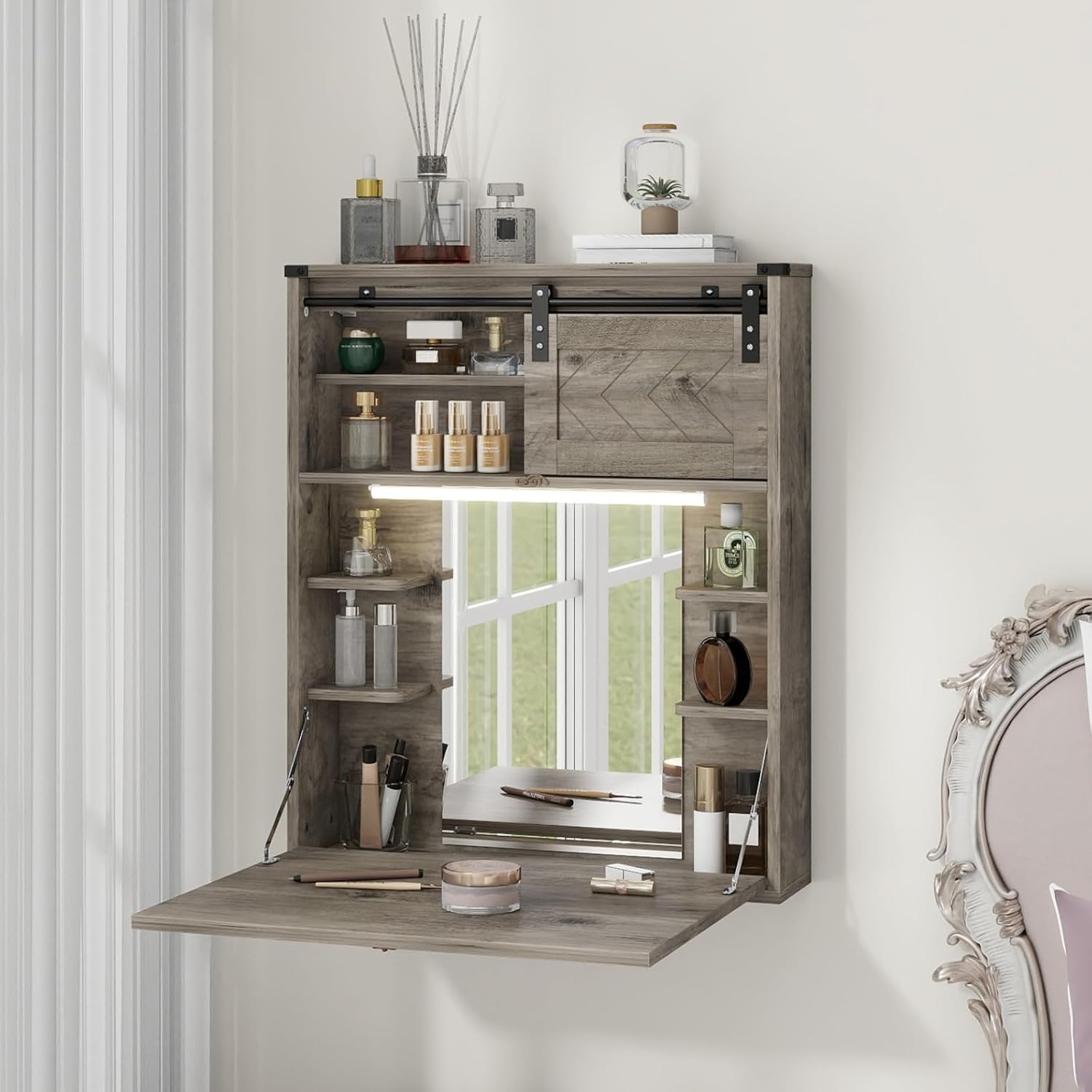 Farmhouse Light Mirror Vanity Desk
