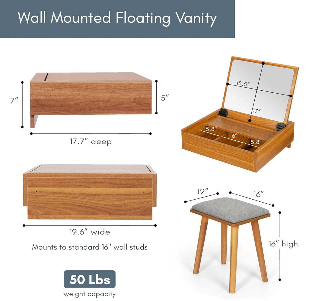 Flip Top Wall Vanity Desk Set