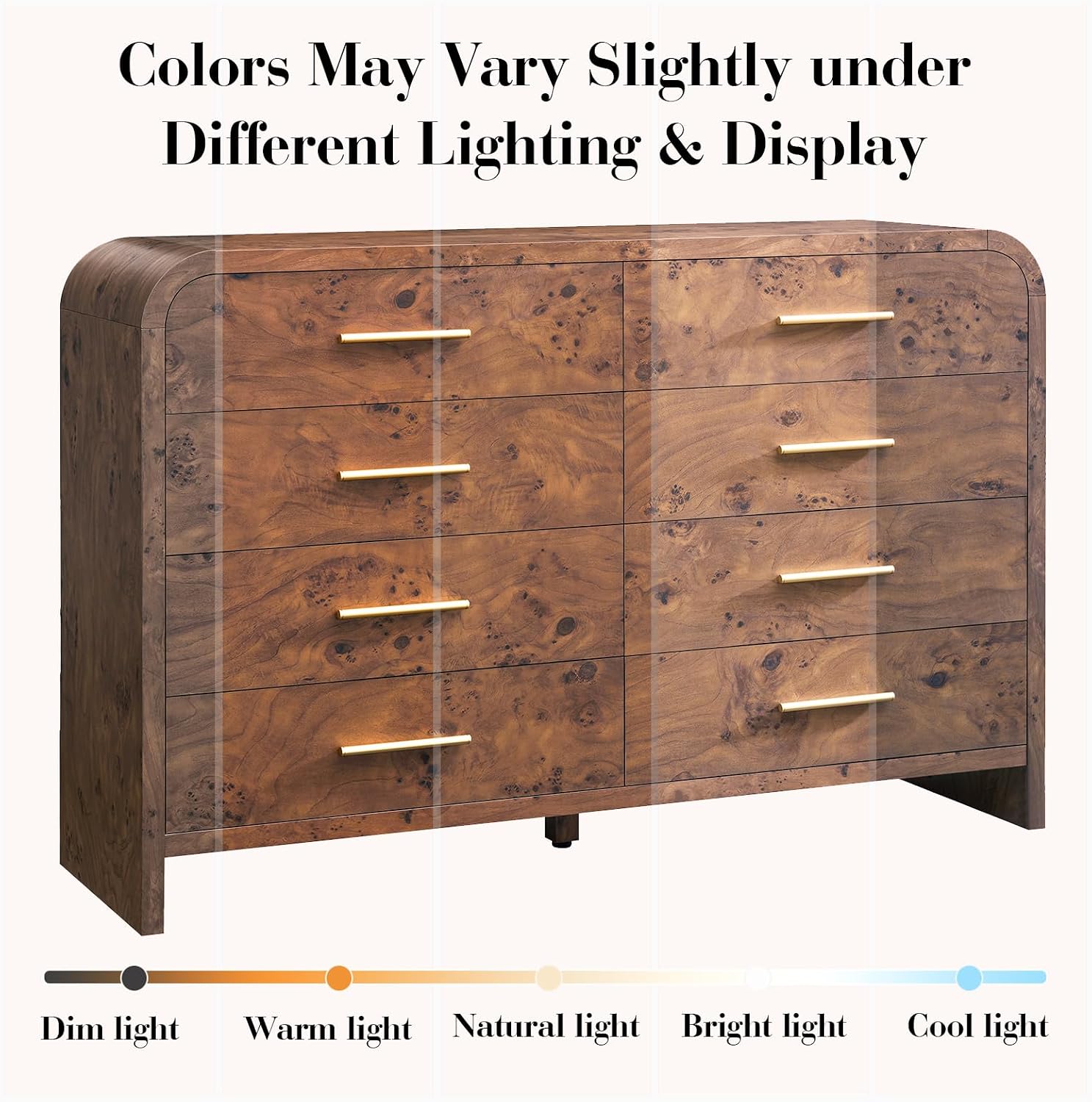 8 Drawer Curved Wood Dresser