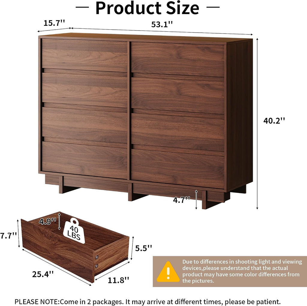 8 Drawer Handleless Walnut Dresser