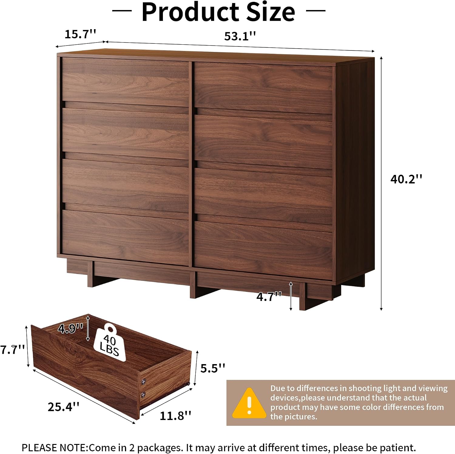 8 Drawer Handleless Walnut Dresser