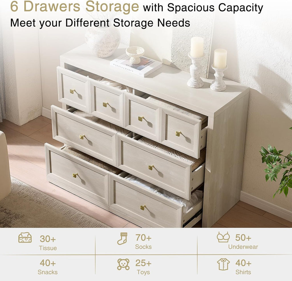 6 Drawer Farmhouse Wood Dresser