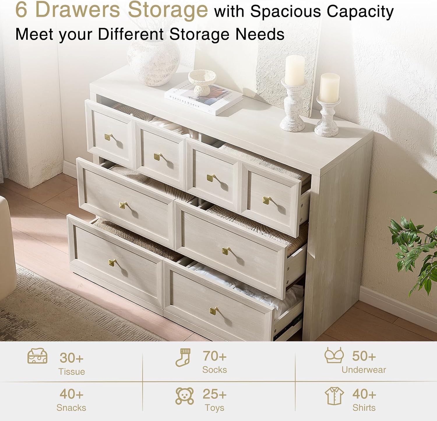 6 Drawer Farmhouse Wood Dresser