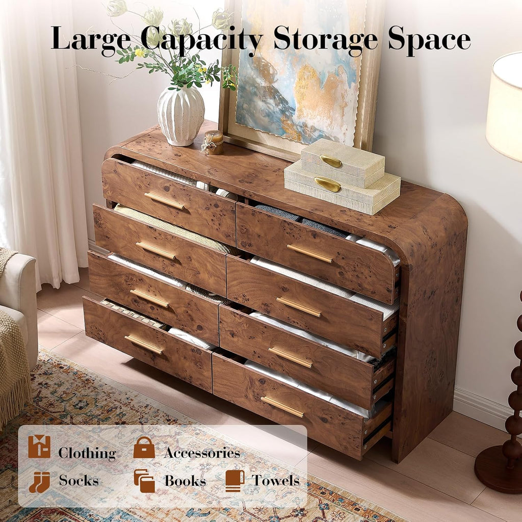 8 Drawer Curved Wood Dresser