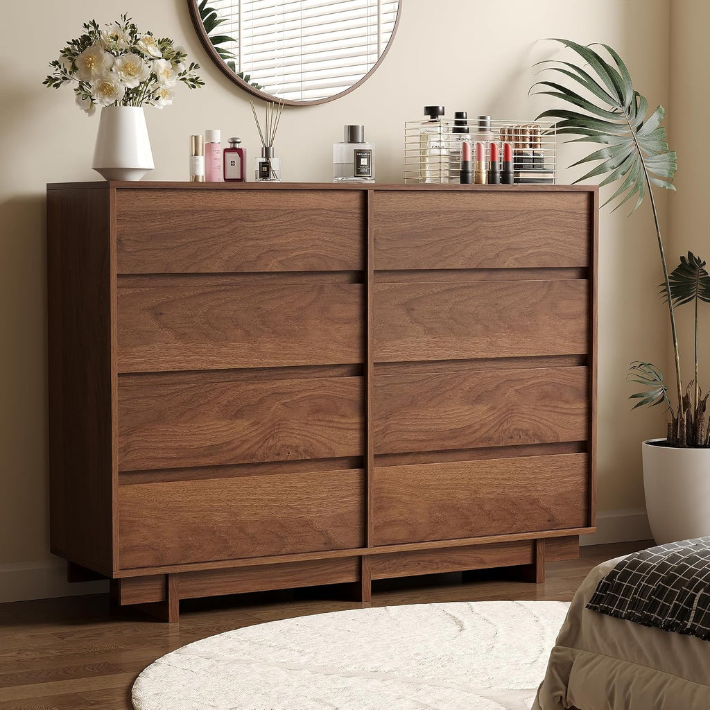 8 Drawer Handleless Walnut Dresser