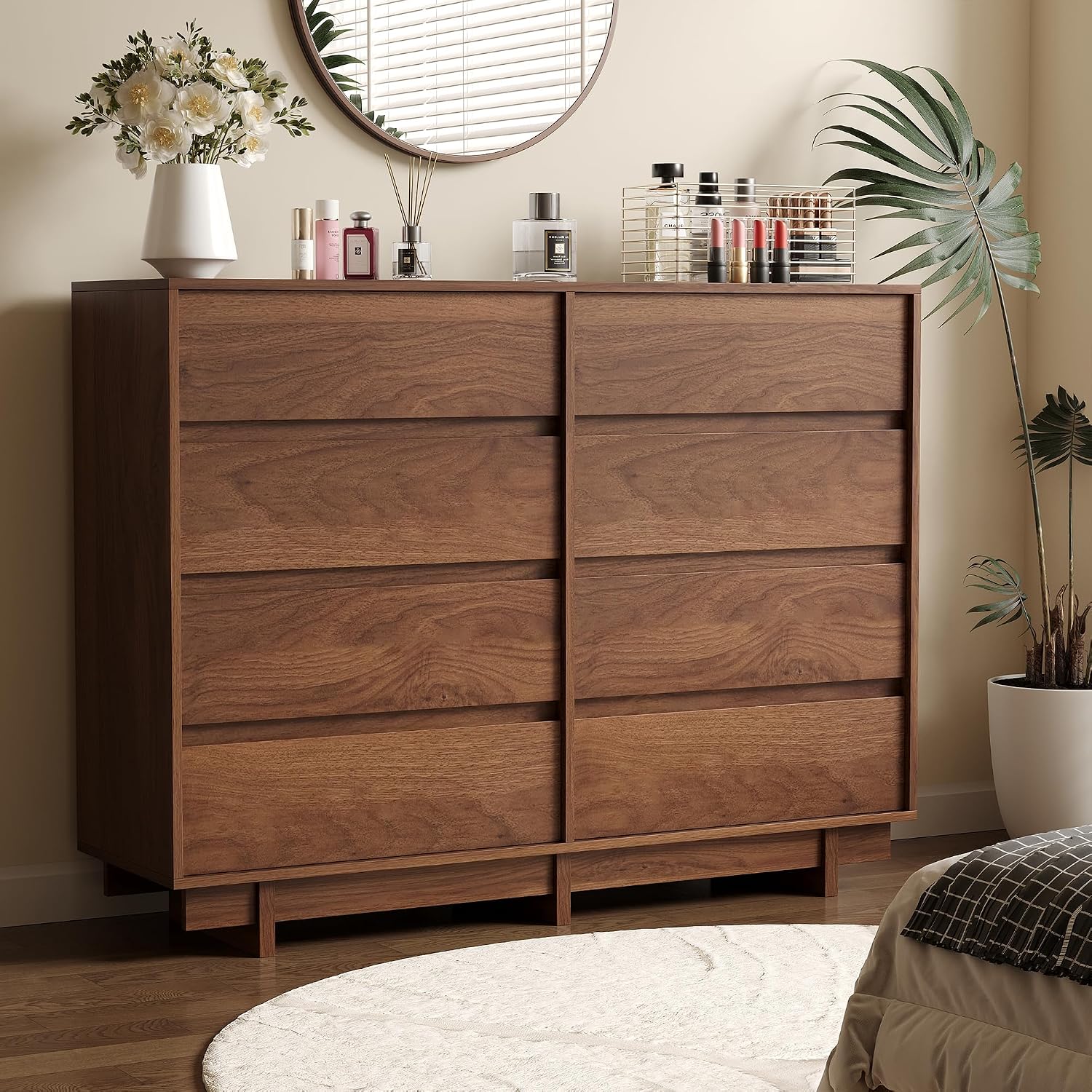 8 Drawer Handleless Walnut Dresser
