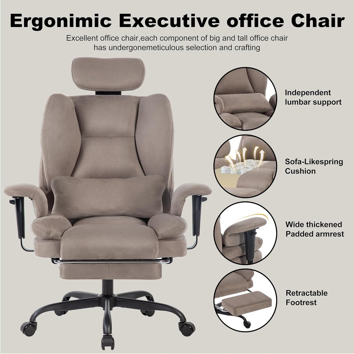 Fabric Footrest Ergonomic Gaming Chair