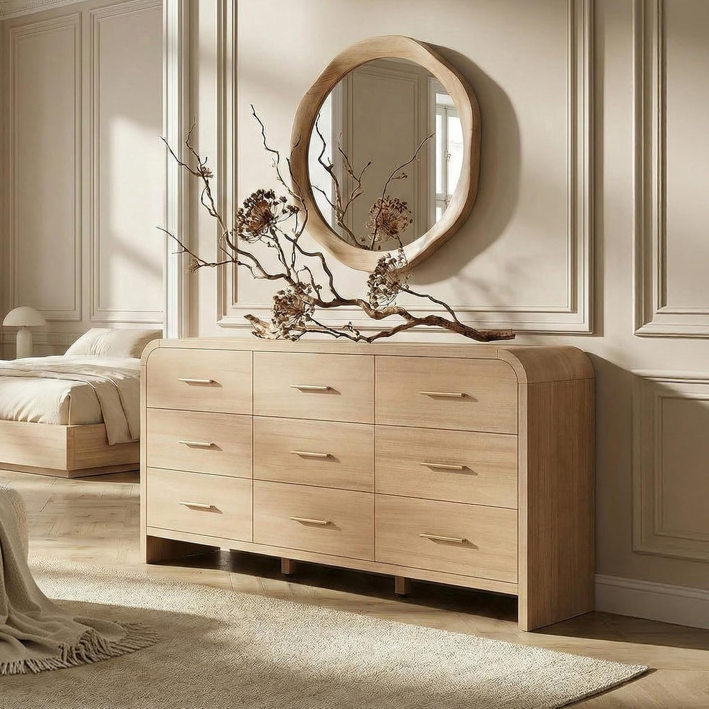 9 Drawer Curved Oak Dresser