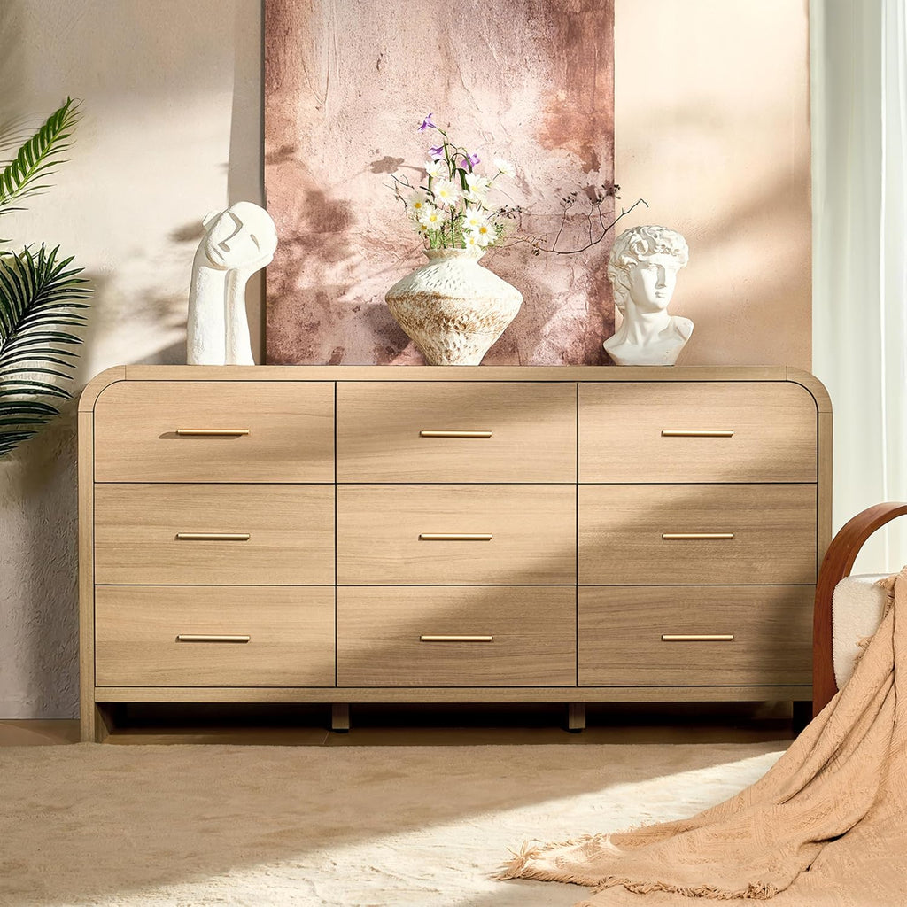 9 Drawer Curved Oak Dresser