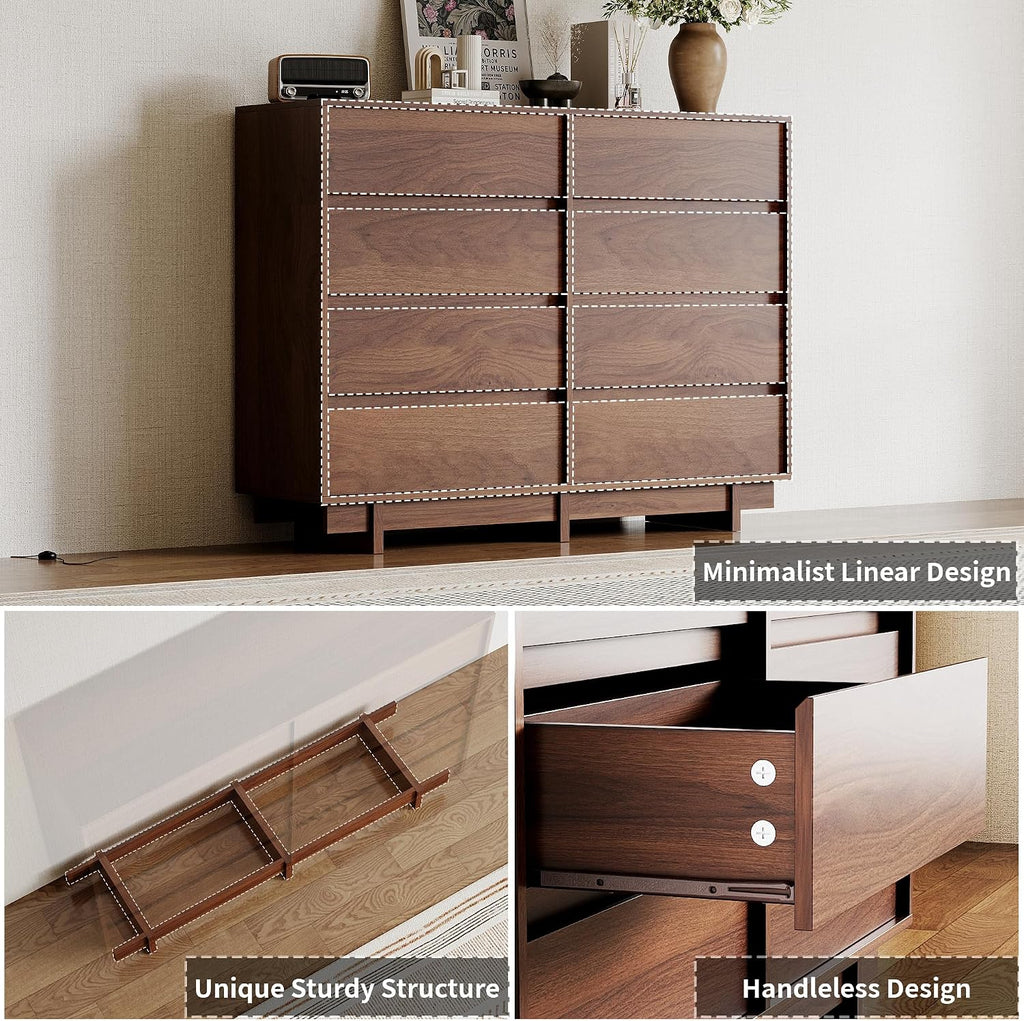 8 Drawer Handleless Walnut Dresser