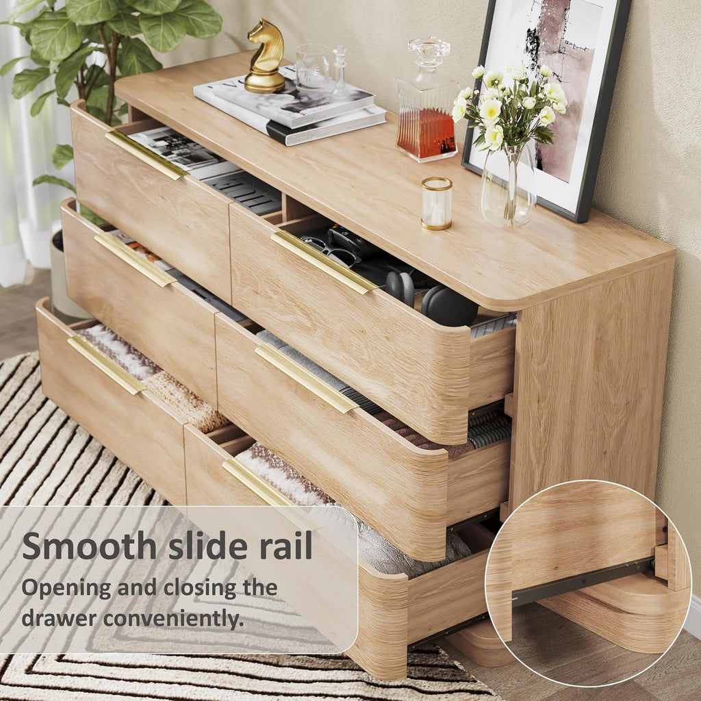6 Drawer Curved Oak Dresser