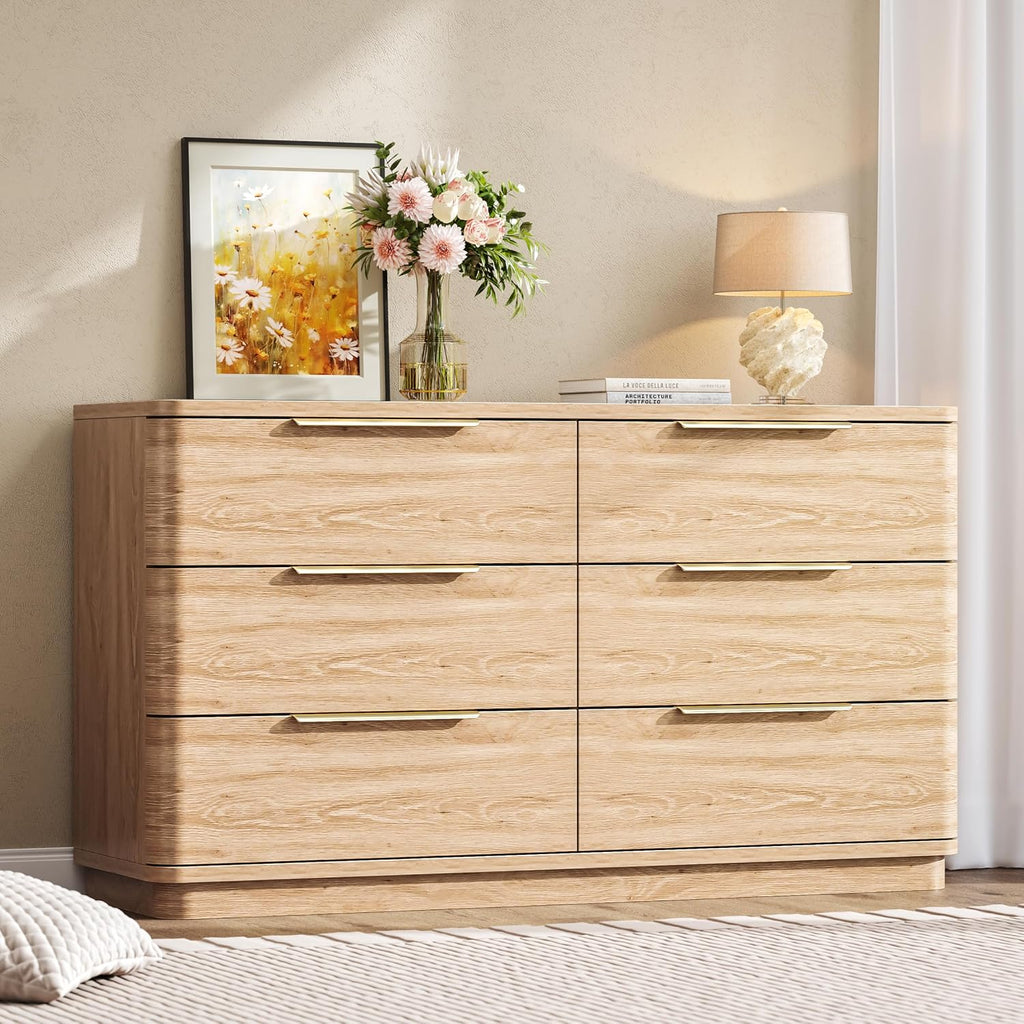 6 Drawer Curved Oak Dresser