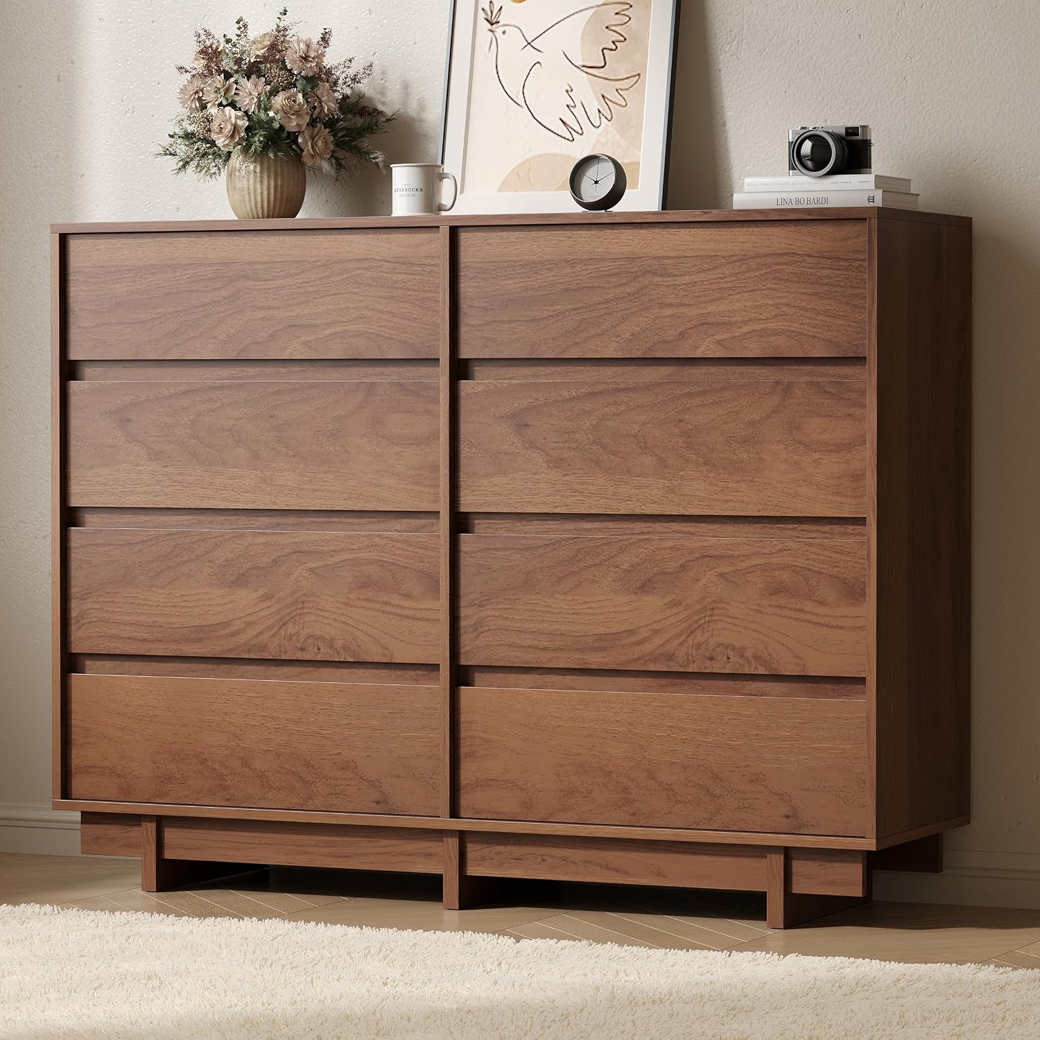 8 Drawer Handleless Walnut Dresser