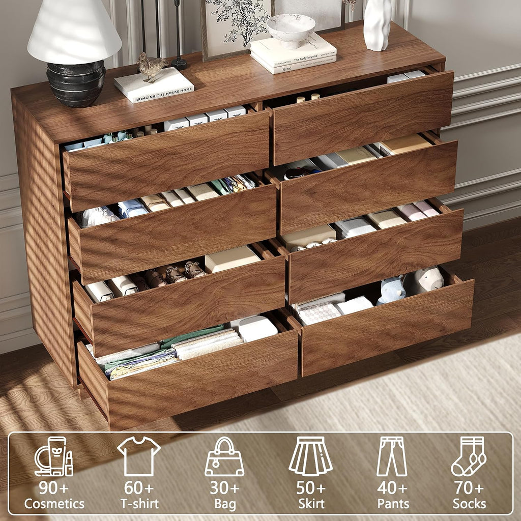 8 Drawer Handleless Walnut Dresser